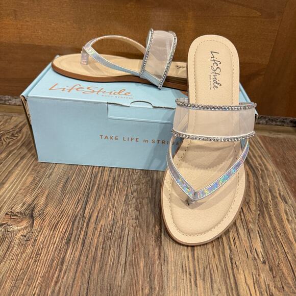 Lifestride Radiant Glow Iridescent flat slide sandal Size 9W - Picture 5 of 5